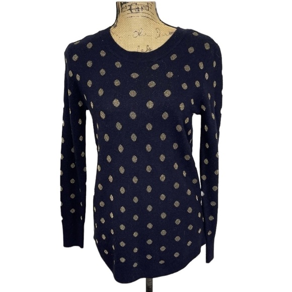 LOFT Sweaters - Loft Pullover Sweater Navy Blue Gold Polka Dot Knit NWT Soft